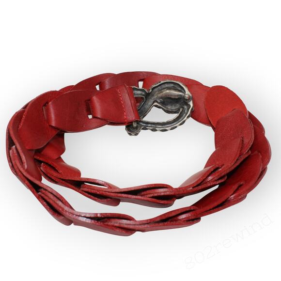 Vintage Interlocking Snake Belt Red Leather Pewter Buckle 80s Hip Bias Hanging
